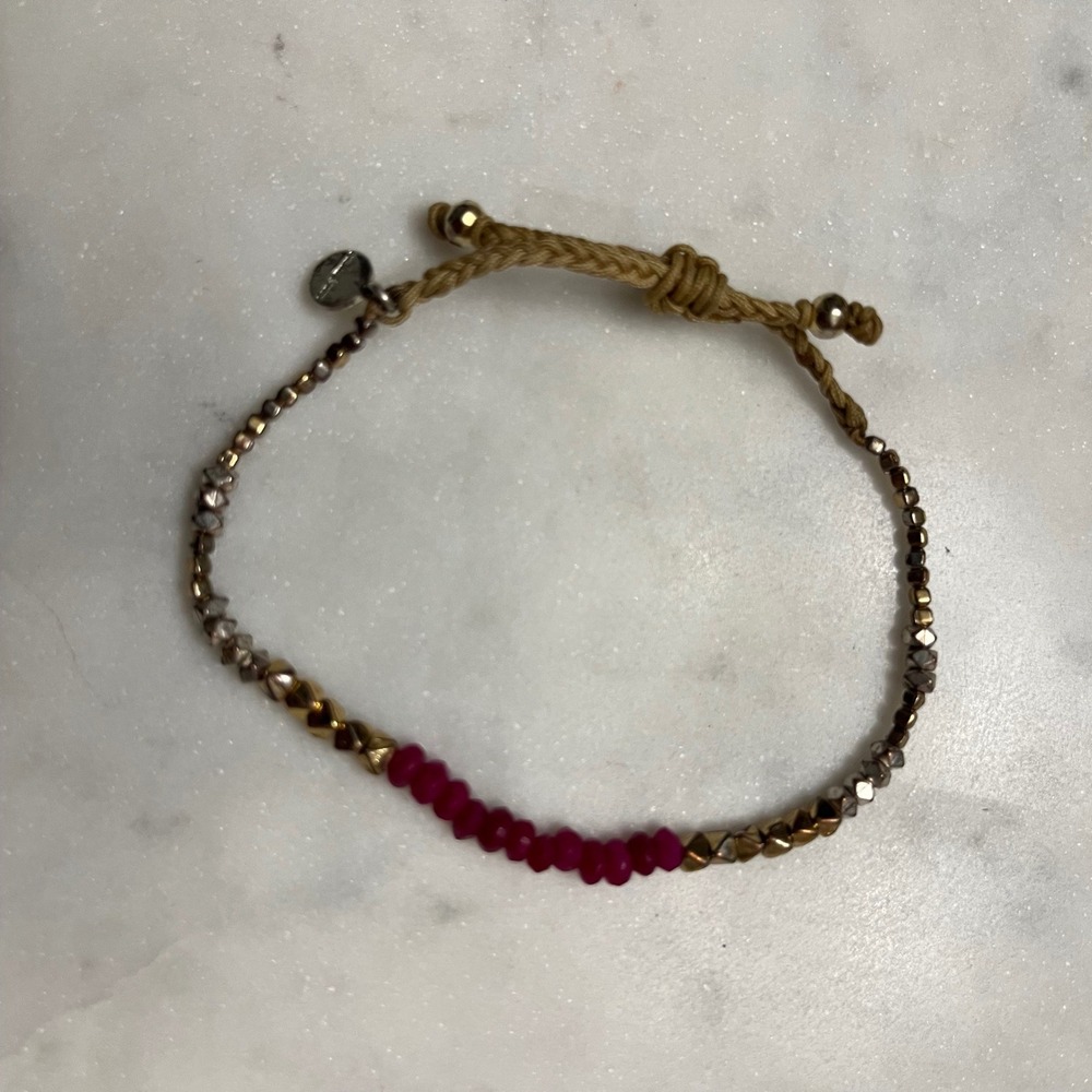 Stella Dot Adjustable Bracelet Beaded Fuchsia‎ Pink Friend Boho Summer Jewelry